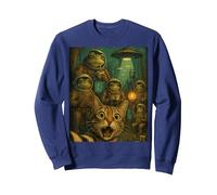 Chat Selfie Space Frog Council Intergalactic Amphibian Glory Sweatshirt, Unisexe pour Adultes, Bleu Marine, S