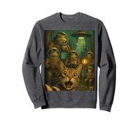 Chat Selfie Space Frog Council Intergalactic Amphibian Glory Sweatshirt, Unisexe pour Adultes, Chiné Foncé, XXL