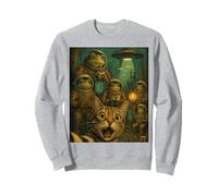 Chat Selfie Space Frog Council Intergalactic Amphibian Glory Sweatshirt, Unisexe pour Adultes, Gris Chiné, XL
