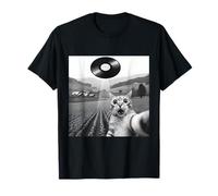 Chat Selfie UFO Beam Vinyl Record Alien Abduction Scène T-Shirt
