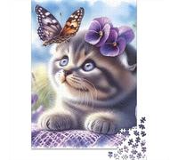 Chat Set De 1000 Pièces Papier Recyclé Chaton sur des Fleurs Puzzle Adulte Facile À Ranger Casse-tête Engageant Activité Lien Familial Heures Divertissement 70x50cm/1000pcs