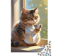 Chat Set De 1000 Pièces Papier Recyclé Tea Time Chat Puzzle Adulte Facile À Ranger Heures Divertissement Casse-tête Engageant Activité Lien Familial 52x38cm/1000pcs
