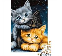 Chat Set De 1000 Pièces Papier Recyclé Trois Chatons Puzzle Adulte Facile À Ranger Casse-tête Engageant Activité Lien Familial Heures Divertissement 70x50cm/1000pcs