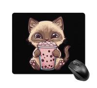 Chat Siamois Adore Boire du Thé Bobo Moderne Mouse Pad Portable Mousepad Bords Cousus Tapis De Souris Gaming pour Jeu Voyage Ordinateur 25X30Cm