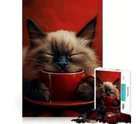 Chat Siamois avec café Puzzle 1000 pièces pour Adultes Jeu de réflexion Intelligent et Silencieux Découpe précise Cadeau Original 50x75cm