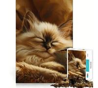 Chat Siamois avec café Puzzle de 1000 pièces pour Adolescents Jeu Intelligent pour Partager Un Moment de complicité Assemblage d'une Image Œuvre d'art 38x52cm