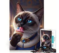 Chat Siamois avec Cupcake Puzzle de 1000 pièces pour Adultes et Adolescents Stimulation de la mémoire et détente Idée Cadeau de Noël 38x52cm