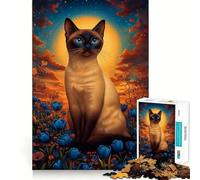 Chat Siamois dans Un Champ de Fleurs Puzzle de 1000 pièces pour Adultes Jeu de logique et d'assemblage Amusant et précis Cadeau mémorable 50x75cm