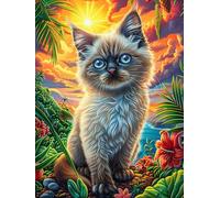 Chat siamois dans un jardin fleuri tropical 300 Pièces Puzzle Personne Âgée En Carton Rigide Faune sauvage et animaux de compagnie Facile Débutant Anti-Stress Stimulation Cognitive Loisir Créatif Peti