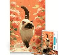 Chat Siamois dans Une roseraie Puzzle de 1000 pièces pour Adultes Jeu de logique Pure Amusant et apaisant Découpe Nette Cadeau Exceptionnel 50x75cm