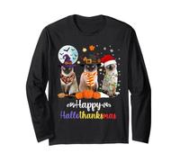 Chat Siamois Halloween Joyeux Noël Joyeux Bonjour Thanksgiving Manche Longue