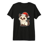 Chat Siamois Hiver avec Bonnet de Père Noël T-Shirt Haut de Gamme