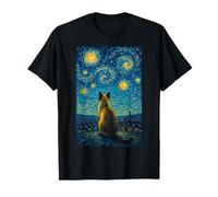 Chat Siamois impressionniste Bleu Jaune Ciel de Minuit Tourbillon T-Shirt