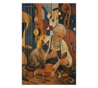 Chat Siamois Luthier Puzzle 1000 Pièces en Bois, Défi d'Assemblage