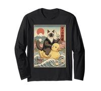 Chat Siamois Ninja Japon Vintage Japonais Ukiyo-e Art Manche Longue