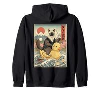 Chat Siamois Ninja Japon Vintage Japonais Ukiyo-e Art Sweat à Capuche