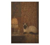 Chat Siamois par Lampe Puzzle 1000 Pièces en Bois, Défi d'Assemblage