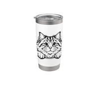 Chat Sibérien Maman Papa Ligne Dessin Chaton Gobelet isotherme en acier inoxydable double paroi