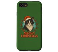 Chat Smoking Merry Christmas Noir et Blanc Festif Coque pour iPhone SE (2020) / 7/8