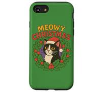 Chat Smoking Merry Christmas Noir et Blanc Festif Coque pour iPhone SE (2020) / 7/8