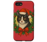 Chat Smoking Merry Christmas Noir et Blanc Festif Coque pour iPhone SE (2020) / 7/8