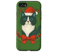 Chat Smoking Merry Christmas Noir et Blanc Festif Coque pour iPhone SE (2020) / 7/8
