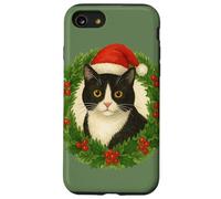 Chat Smoking Merry Christmas Noir et Blanc Festif Coque pour iPhone SE (2020) / 7/8
