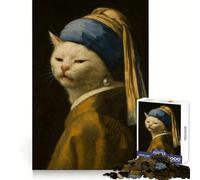 Chat Smudge la Boucle d'oreille en Perle Puzzle de 1000 pièces inspiré de Vermeer Jeu de réflexion pour Adultes Découpe de précision Cadeau élégant Idéal pour se détendre Jeu de réflexion Cadeau