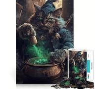 Chat Sorcier Préparant Une Potion Puzzle de 1000 Pièces pour Adolescents Jeu de Développement Cognitif sans Espace Ajustement Parfait Compact et Amusant pour des Jeux en Famille (50x75cm)