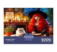 Chat Sorcier Rouge 1000 Pièces Puzzle Adultes Charme Occulte Gothique Puzzle Carton Recy oup De Cœur des Familles, Activité De Fête, Cadeau Anniversaire Et Pause Bureau Cool 70x50cm/1000pcs