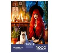 Chat Sorcier Rouge 1000 Pièces Puzzle Premium Charme Occulte Gothique Puzzle Classique Carton Haut De Gamme - Anti-Stress, Déco Murale, Cadeau Parfait pour Femmes, Hommes Et Seniors 38x26cm/1000pcs