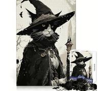 Chat Sorcière avec Bâton dans la Forêt Puzzle 1000 Pièces pour Adultes et Adolescents Bien-être Cérébral Loisirs Détente Cadeau Spécial (38x52cm)