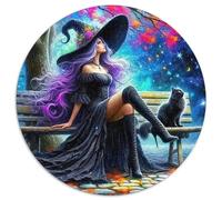 Chat sorcière Illustration 1000 Pièces Puzzle pour Adultes Jeux De Défi Familial Puzzle Anti-Stress Entraîner La Mémoire du Cerveau Cadeaux pour Adultes 1000pcs (67.5x67.5cm)