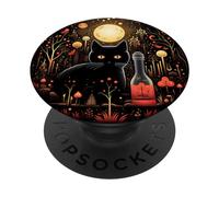 Chat sorcière kawaii lune cristal potion noir pastel gothique mignon PopSockets PopGrip Interchangeable