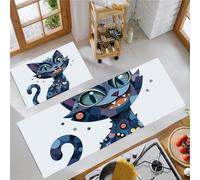 Chat Souriant Abstrait Lot de 2 Tapis Cuisine antidérapants lavables, Art Moderne Anti-Fatigue paillasson Cuisine pour décoration de Maison Bureau Debout, 50x80+50x120cm
