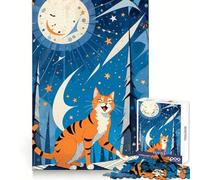 Chat Souriant sous Un Ciel étoilé Puzzle de 1000 pièces pour Adolescents Jeu de réflexion et de détente mentale Modèle à Assembler Liste de souhaits du Père Noël 50x75cm