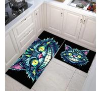 Chat Souriant Tapis de Cuisine, Bleu-Violet Tapis Cuisine Antidérapant Lavable, Résumé Moderne Paillasson Lavable Décoratif Salon Couloir - 40x60+40x120cm