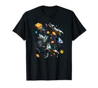 Chat spatial galaxie chats mangeant des lasagnes drôles T-Shirt