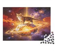 Chat Spatial sur Planète Puzzle 1000 Pièces Papier Puzzle pour Adultes Décor Cosmique Concentration Détente Jeu en Famille Cadeau Fête 52x38cm/1000pcs
