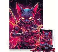 Chat Sphynx Ninja avec Katana, Animal samouraï Japonais, Puzzle de 1000 pièces pour Adolescents, Jeu de réflexion et de Loisirs, Design Amusant, Assemblage, Cadeau élégant 50x75cm