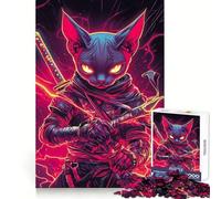 Chat Sphynx Ninja avec Katana, Animal samouraï Japonais, Puzzle de 1000 pièces pour Adultes, Jeu de logique, Moment de complicité, Cadeau de qualité supérieure 38x52cm