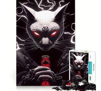 Chat Sphynx Samouraï avec Épée Puzzle Animal 1000 Pièces pour Adultes Renforce la Mémoire Jeu de Qualité Cadeau Élégant (38x26cm)