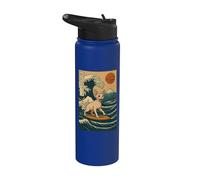 Chat Sphynx Surf Vague Japonaise Grande Vague Kawaii Stainless Steel Insulated Water Bottle