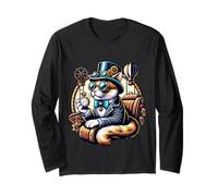 Chat steampunk avec horloge dans un style rétro Manche Longue