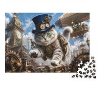 Chat Steampunk Horloge Puzzle 1000 Pièces Mini pour Adultes Décoration