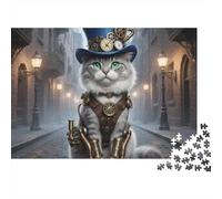 Chat Steampunk Puzzle 1000 Pièces Papier pour Adultes Vue de Rue Vintage Jeu de Puzzle 1000 Pièces Décoration Détente Famille 52x38cm/1000pcs