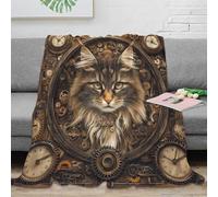 Chat Steampunk Vintage Couverture Imprimée 3D Microfibre Décor Maison Jeté Chat Rétro Canapé Chambre 40x50(100x130cm)