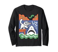 Chat Stupide et Courageux Contre Requin, Funny Kitty Manche Longue