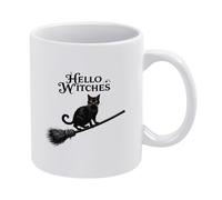 Chat Sur Balai Bonjour Sorcières Halloween Tasse À Café Porcelaine Tasses Pratiques Tasse 330Ml Pour Collègue Lait Homme
