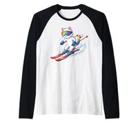 Chat sur Le Ski - Amusant Skieur Amoureux des Chats, Hommes, Femmes et Enfants Manche Raglan